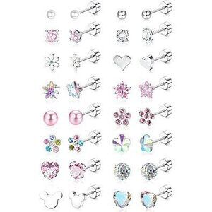 16 Pairs Hypoallergenic Earrings For Girls Women Surgical Steel Screwback